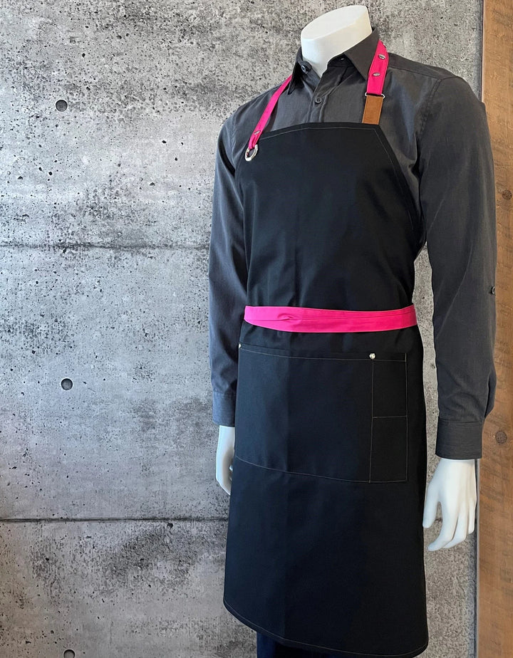 No Limits 34 X 34In Black & Fuchsia Bib Apron, Polyester & Cotton, With Colored Strap - Restaurant Equipment and Smallwares - Canadian Distribution