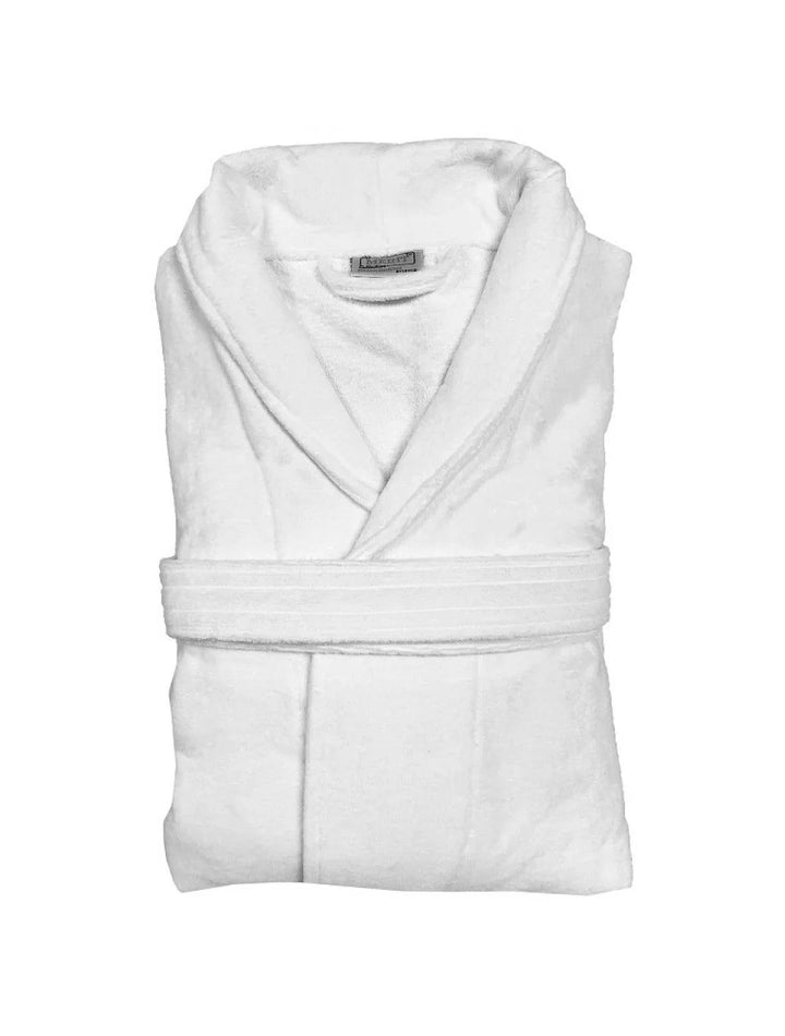 Merit Collection White Plain Cotton Velour Unisex Bathrobes, Double Loop, Shawl Collar - Restaurant Equipment and Smallwares - Canadian Distribution
