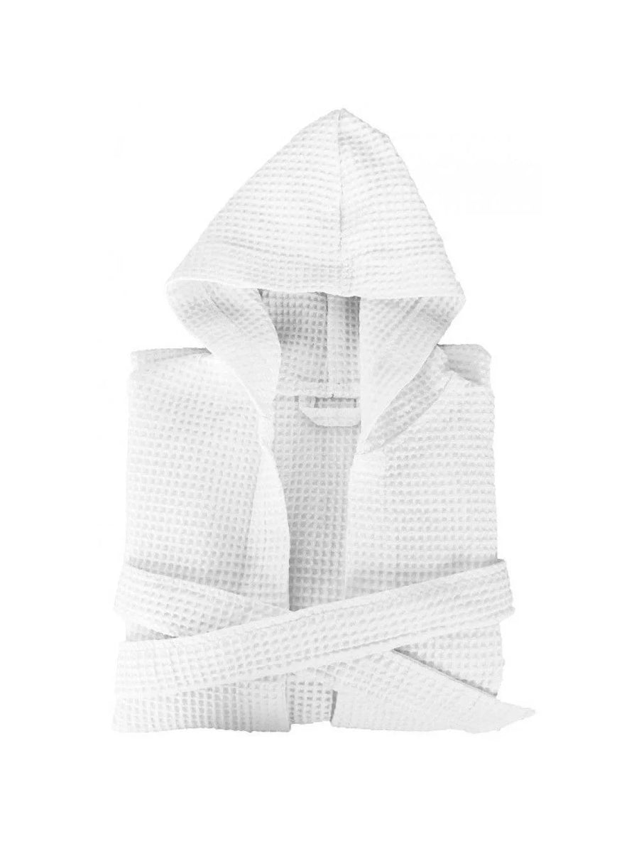 Dolly Small White Cotton & Polyester Waffle Kids Bathrobes, With Hood - Restaurant Equipment and Smallwares - Canadian Distribution