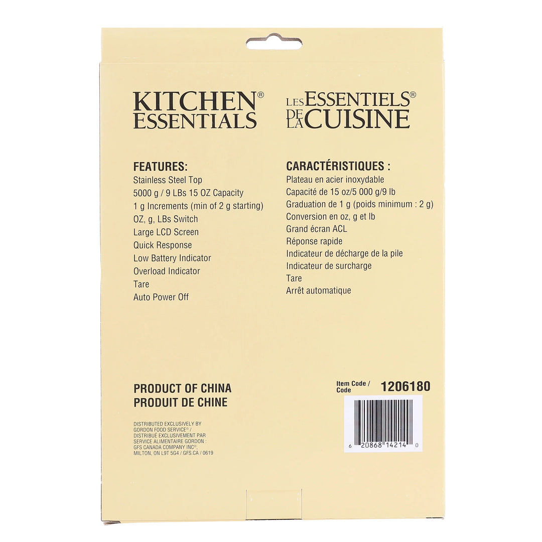 Kitchen Essentials 10Lb/5Kg Stainless Steel Digital Scales - 1 Unit/Each, 12 Eaches/Case - Restaurant Equipment and Smallwares - Canadian Distribution - Ships Free Within Canada on Orders Above CAD $199