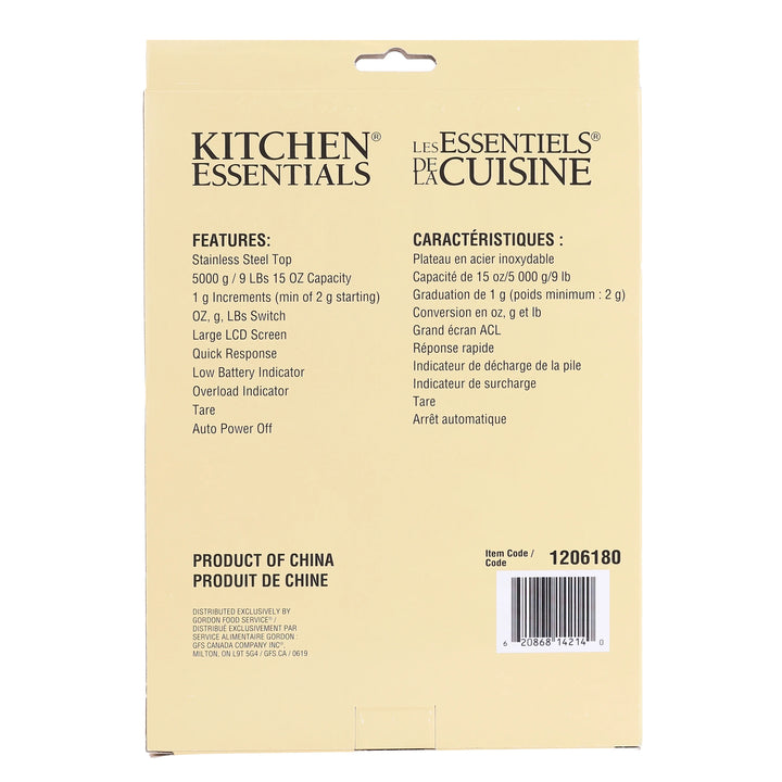 Kitchen Essentials 10Lb/5Kg Stainless Steel Digital Scales - 1 Unit/Each, 12 Eaches/Case - Restaurant Equipment and Smallwares - Canadian Distribution - Ships Free Within Canada on Orders Above CAD $199