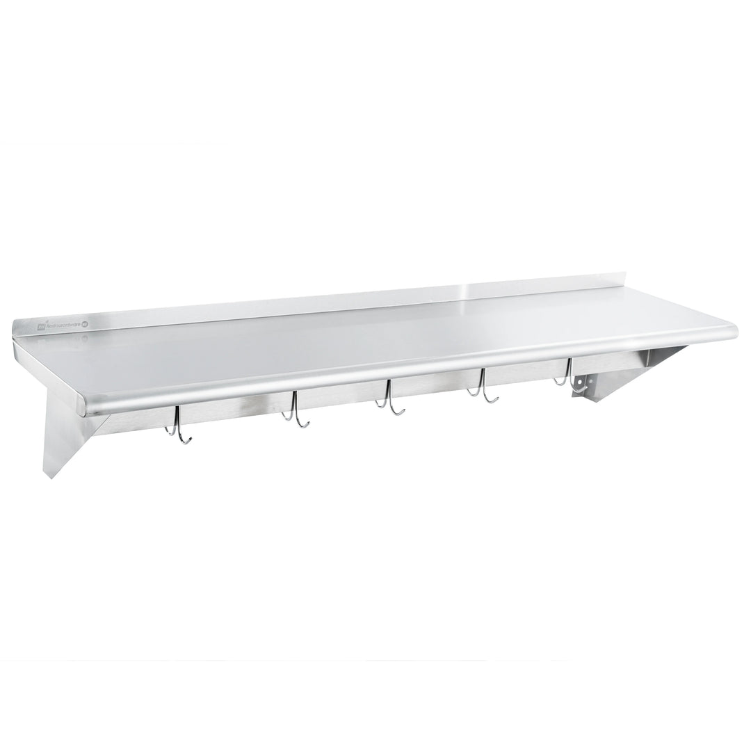 Restaurantware 15 x 60In Wall Mounted Pot Rack, Stainless Steel, 18 Hook, with Shelf - Restaurant Equipment and Smallwares - Canadian Distribution - Ships Free Within Canada on Orders Above CAD $199