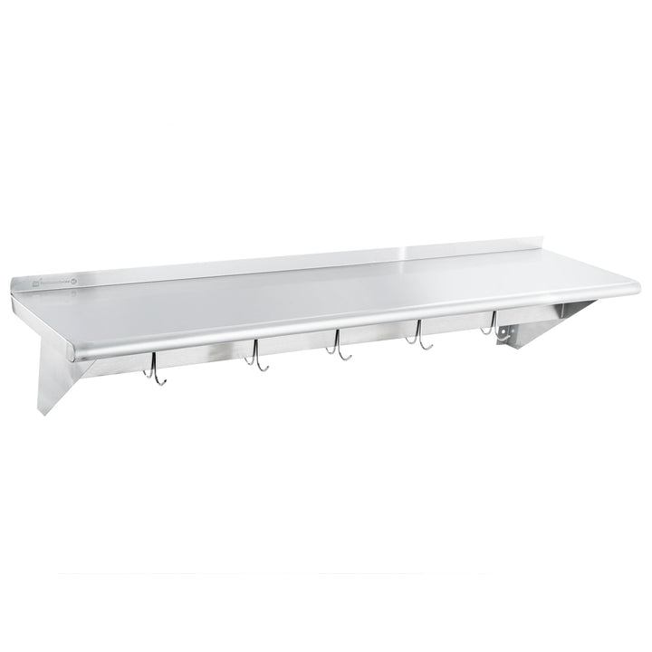 Restaurantware 15 x 60In Wall Mounted Pot Rack, Stainless Steel, 18 Hook, with Shelf - Restaurant Equipment and Smallwares - Canadian Distribution - Ships Free Within Canada on Orders Above CAD $199