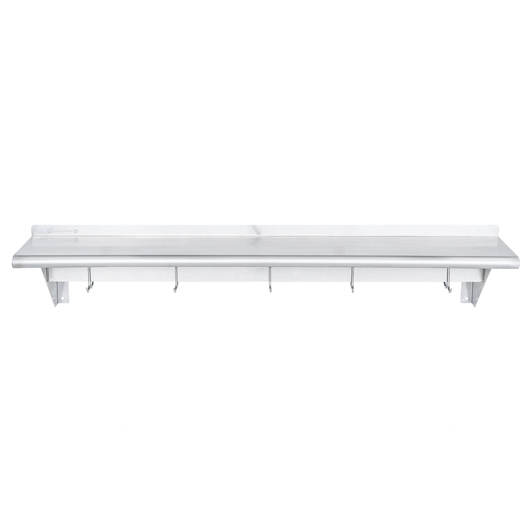 Restaurantware 15 x 60In Wall Mounted Pot Rack, Stainless Steel, 18 Hook, with Shelf - Restaurant Equipment and Smallwares - Canadian Distribution