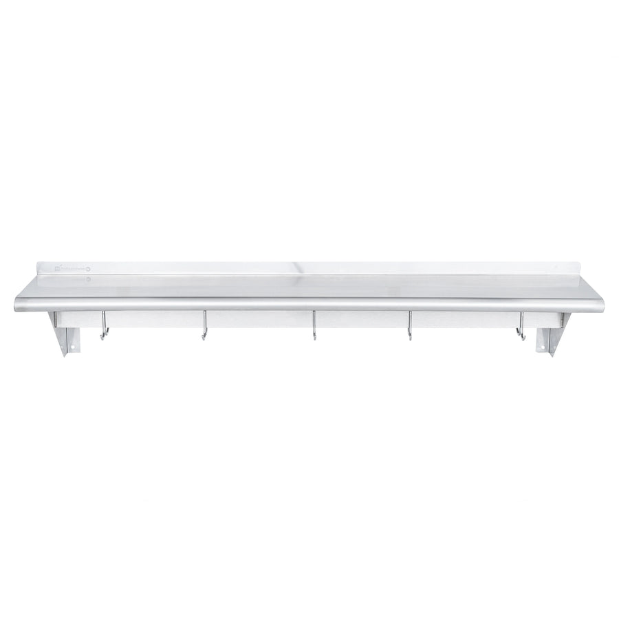 Restaurantware 15 x 60In Wall Mounted Pot Rack, Stainless Steel, 18 Hook, with Shelf - Restaurant Equipment and Smallwares - Canadian Distribution