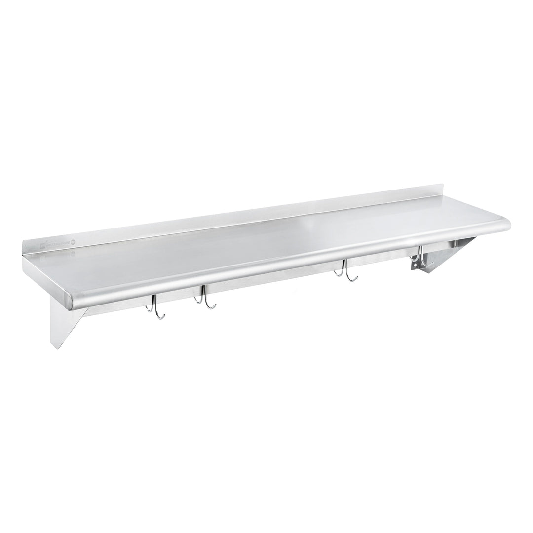Restaurantware 15 x 48In Wall Mounted Pot Rack, Stainless Steel, 18 Hook, with Shelf - Restaurant Equipment and Smallwares - Canadian Distribution - Ships Free Within Canada on Orders Above CAD $199