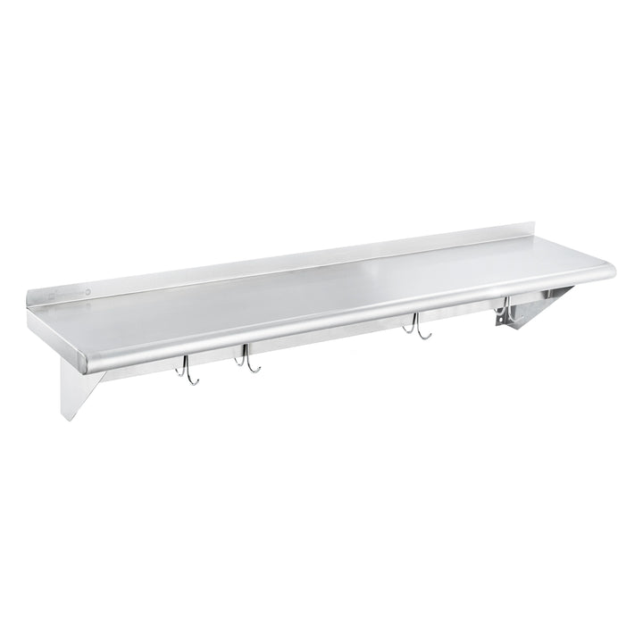 Restaurantware 15 x 48In Wall Mounted Pot Rack, Stainless Steel, 18 Hook, with Shelf - Restaurant Equipment and Smallwares - Canadian Distribution - Ships Free Within Canada on Orders Above CAD $199