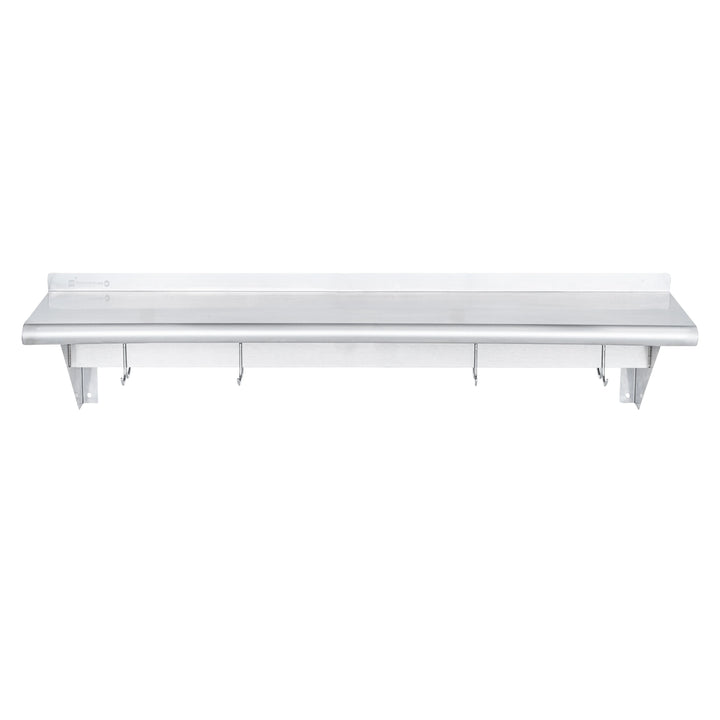 Restaurantware 15 x 48In Wall Mounted Pot Rack, Stainless Steel, 18 Hook, with Shelf - Restaurant Equipment and Smallwares - Canadian Distribution