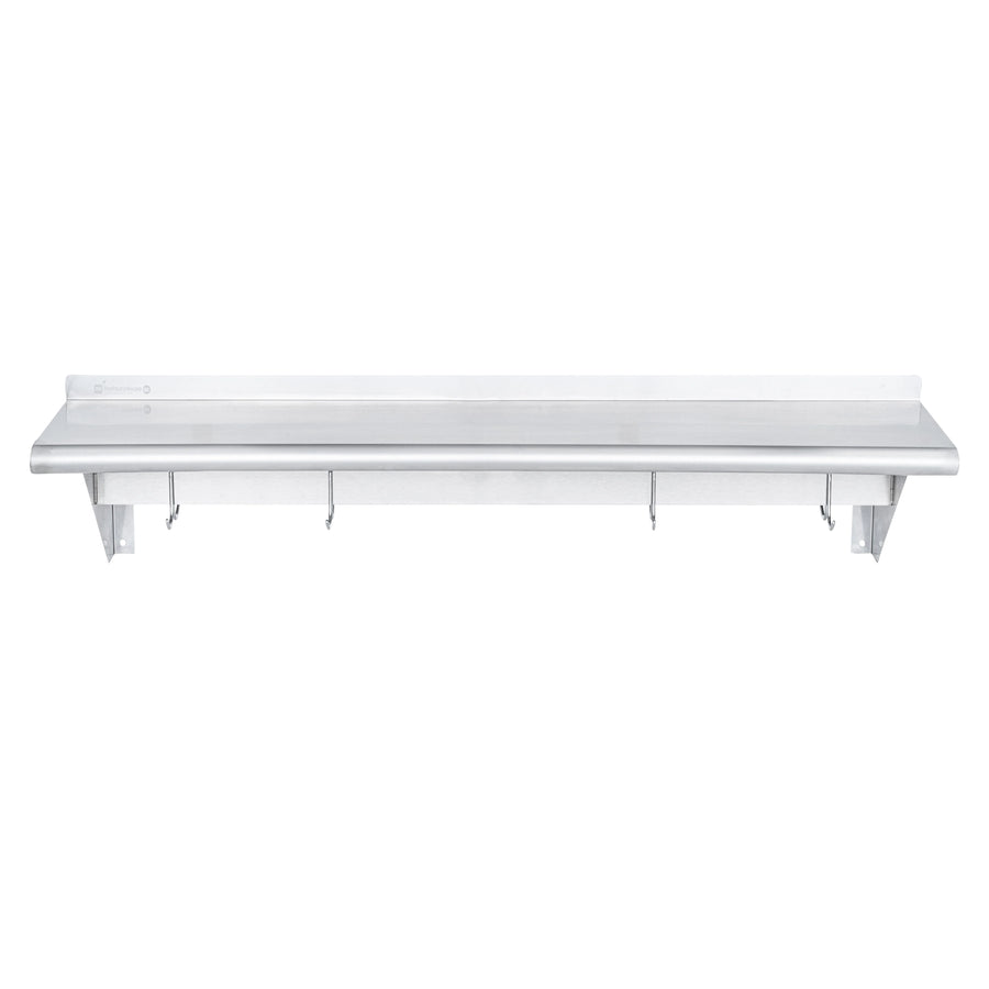 Restaurantware 15 x 48In Wall Mounted Pot Rack, Stainless Steel, 18 Hook, with Shelf - Restaurant Equipment and Smallwares - Canadian Distribution