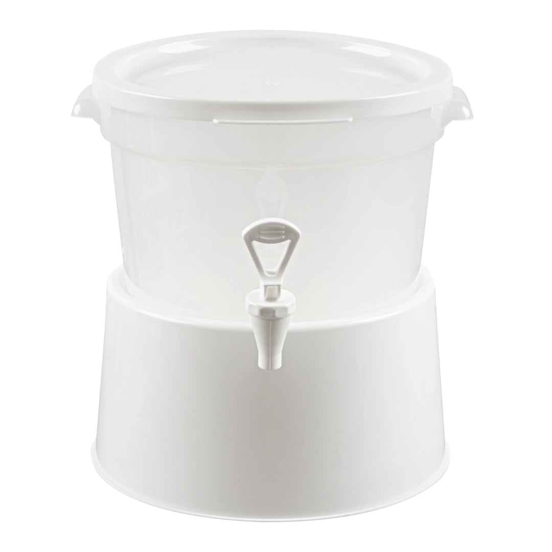 Restaurantware Bev Tek Round Beverage Dispenser Base, White, Plastic, 10.50 x 10.50 x 6.50 Inch, for 3 & 6 Gallon Beverage Dispensers - Restaurant Equipment and Smallwares - Canadian Distribution - Ships Free Within Canada on Orders Above CAD $199