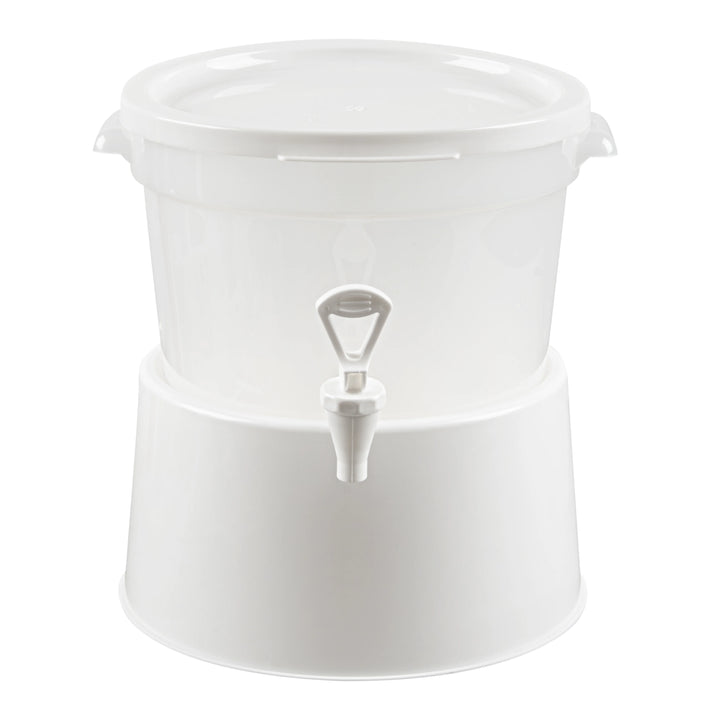 Restaurantware Bev Tek Round Beverage Dispenser Base, White, Plastic, 10.50 x 10.50 x 6.50 Inch, for 3 & 6 Gallon Beverage Dispensers - Restaurant Equipment and Smallwares - Canadian Distribution - Ships Free Within Canada on Orders Above CAD $199
