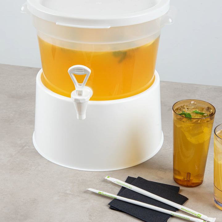Restaurantware Bev Tek Round Beverage Dispenser Base, White, Plastic, 10.50 x 10.50 x 6.50 Inch, for 3 & 6 Gallon Beverage Dispensers - Restaurant Equipment and Smallwares - Canadian Distribution - Ships Free Within Canada on Orders Above CAD $199