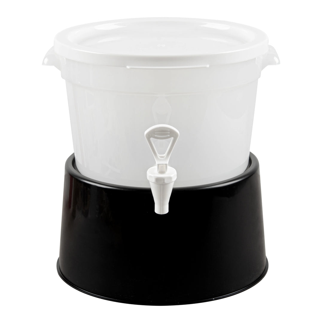 Restaurantware Bev Tek Round Beverage Dispenser Base, Black, Plastic, 10.50 x 10.50 x 6.50 Inch, for 3 & 6 Gallon Beverage Dispensers - Restaurant Equipment and Smallwares - Canadian Distribution - Ships Free Within Canada on Orders Above CAD $199