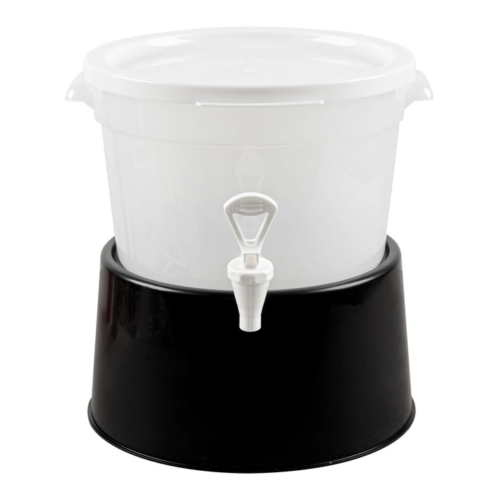 Restaurantware Bev Tek Round Beverage Dispenser Base, Black, Plastic, 10.50 x 10.50 x 6.50 Inch, for 3 & 6 Gallon Beverage Dispensers - Restaurant Equipment and Smallwares - Canadian Distribution - Ships Free Within Canada on Orders Above CAD $199