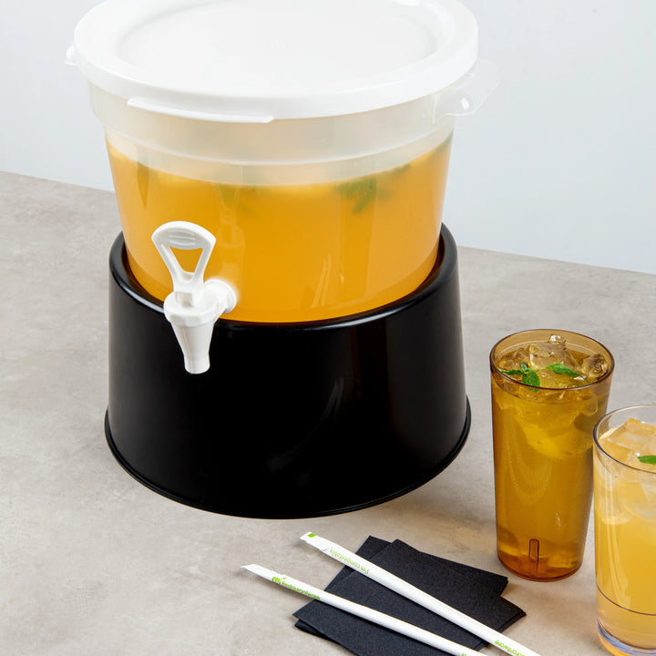 Restaurantware Bev Tek Round Beverage Dispenser Base, Black, Plastic, 10.50 x 10.50 x 6.50 Inch, for 3 & 6 Gallon Beverage Dispensers - Restaurant Equipment and Smallwares - Canadian Distribution - Ships Free Within Canada on Orders Above CAD $199
