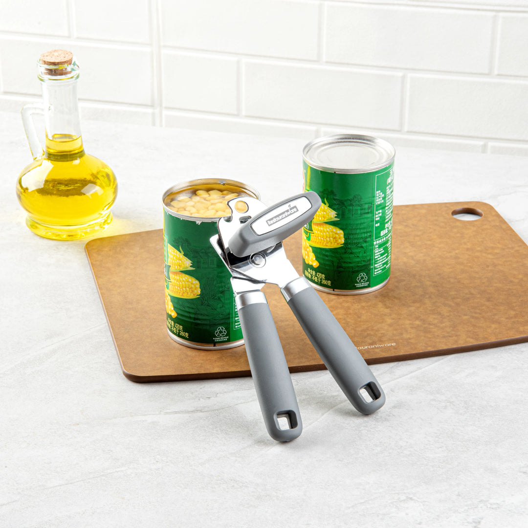 Restaurantware Comfy Grip Stainless Steel Manual Can Opener, Gray, 7.75 x 2 x 2In - Restaurant Equipment and Smallwares - Canadian Distribution - Ships Free Within Canada on Orders Above CAD $199