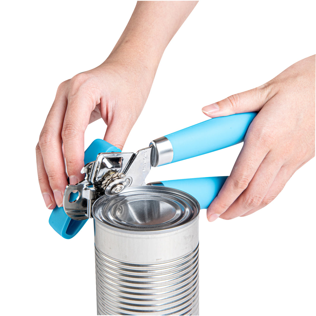 Restaurantware Comfy Grip Stainless Steel Manual Can Opener, Blue, 7.75 x 2 x 2In - Restaurant Equipment and Smallwares - Canadian Distribution - Ships Free Within Canada on Orders Above CAD $199