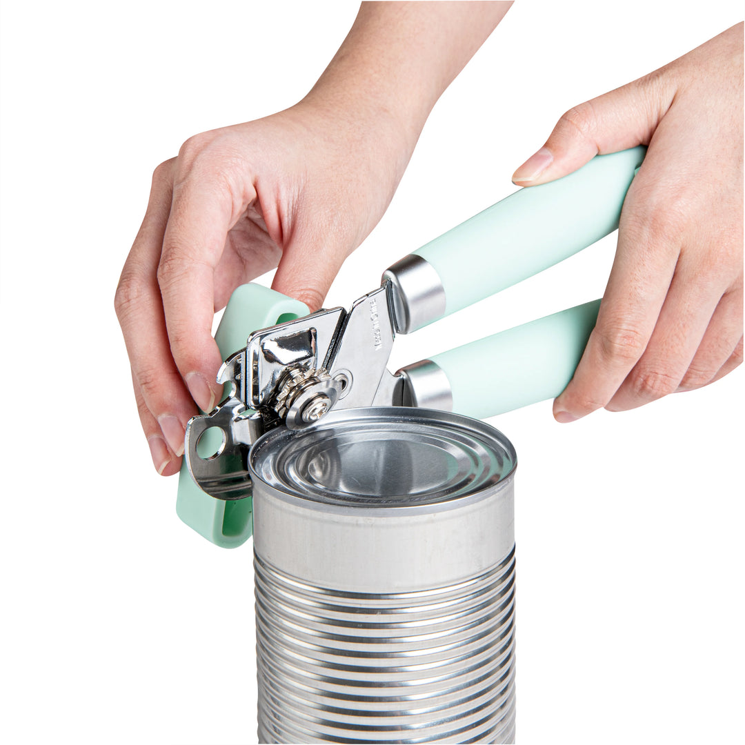 Restaurantware Comfy Grip Stainless Steel Manual Can Opener, Mint Green, 7.75 x 2 x 2.25In - Restaurant Equipment and Smallwares - Canadian Distribution - Ships Free Within Canada on Orders Above CAD $199