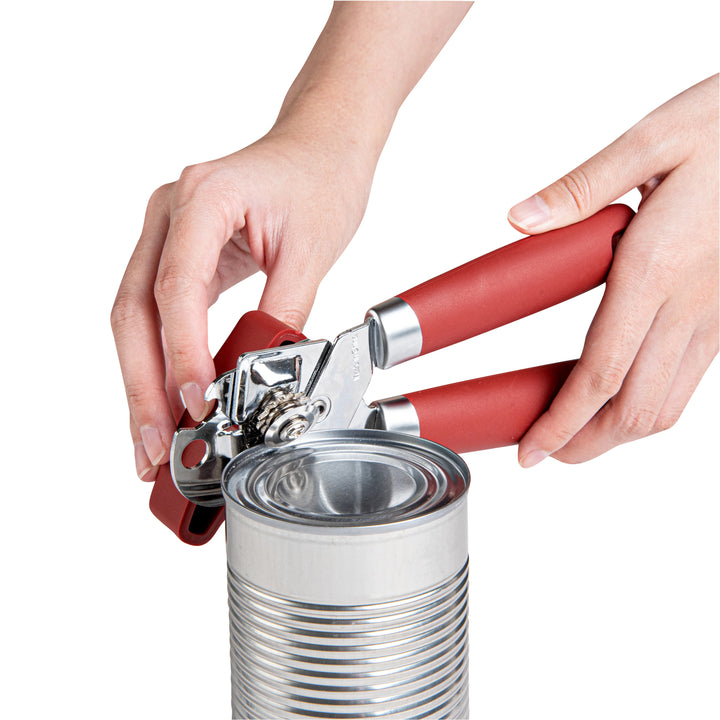 Restaurantware Comfy Grip Stainless Steel Manual Can Opener, Red, 7.75 x 2 x 2.25In - Restaurant Equipment and Smallwares - Canadian Distribution - Ships Free Within Canada on Orders Above CAD $199