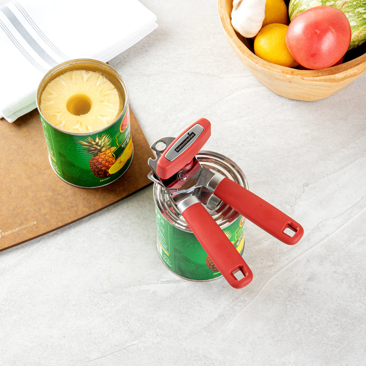 Restaurantware Comfy Grip Stainless Steel Manual Can Opener, Red, 7.75 x 2 x 2.25In - Restaurant Equipment and Smallwares - Canadian Distribution - Ships Free Within Canada on Orders Above CAD $199