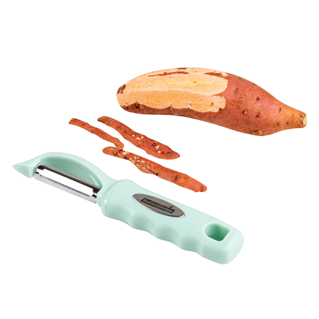 Restaurantware Comfy Grip 7.50In Stainless Steel Vegetable Peeler, Teal - Restaurant Equipment and Smallwares - Canadian Distribution - Ships Free Within Canada on Orders Above CAD $199