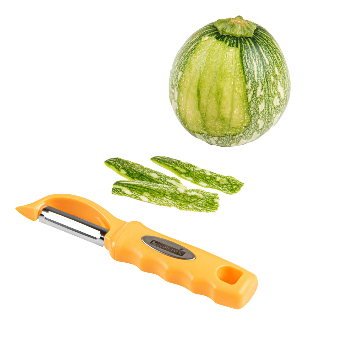 Restaurantware Comfy Grip 7.50In Stainless Steel Vegetable Peeler, Tangerine Orange - Restaurant Equipment and Smallwares - Canadian Distribution - Ships Free Within Canada on Orders Above CAD $199