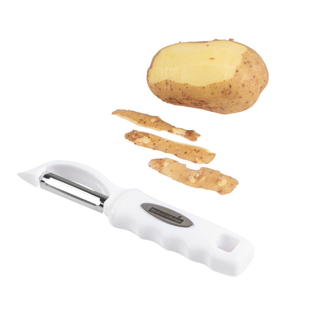 Restaurantware Comfy Grip 7.50In Stainless Steel Vegetable Peeler, White - Restaurant Equipment and Smallwares - Canadian Distribution - Ships Free Within Canada on Orders Above CAD $199