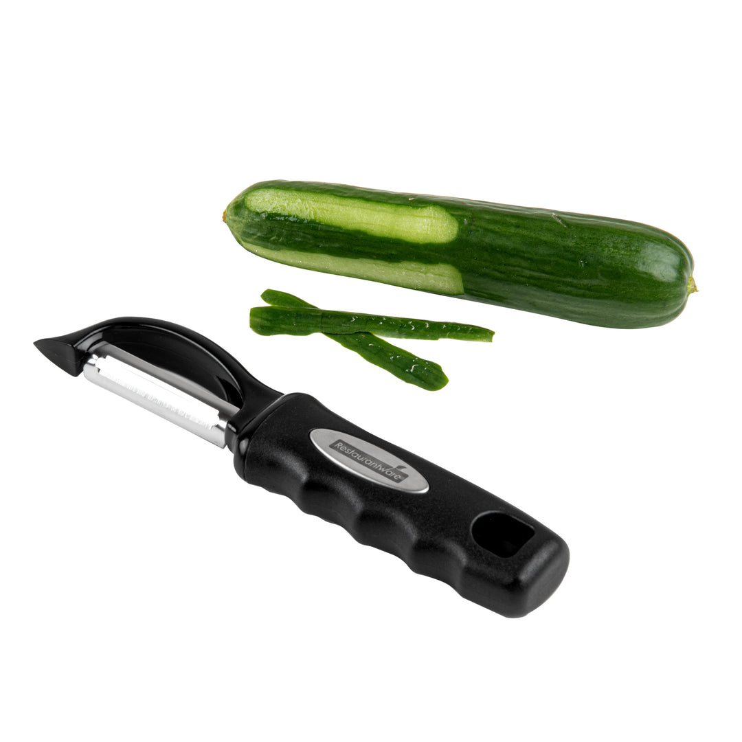 Restaurantware Comfy Grip 7.50In Stainless Steel Vegetable Peeler, Black - Restaurant Equipment and Smallwares - Canadian Distribution - Ships Free Within Canada on Orders Above CAD $199