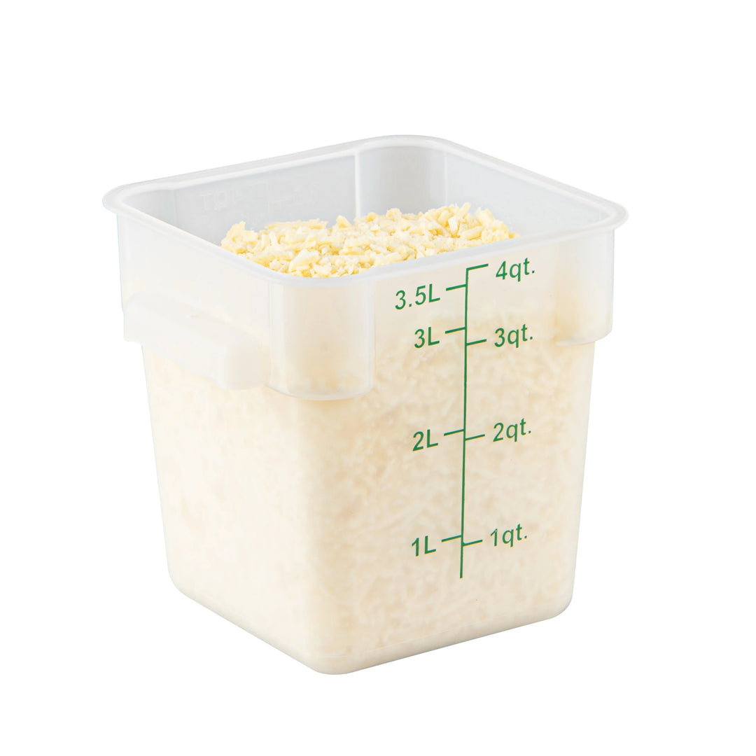 Restaurantware Met Lux 4 Quart Square Food Storage Containers, Translucent, 7 x 7 x 7.50 Inch, with Green Volume Markers - Restaurant Equipment and Smallwares - Canadian Distribution - Ships Free Within Canada on Orders Above CAD $199