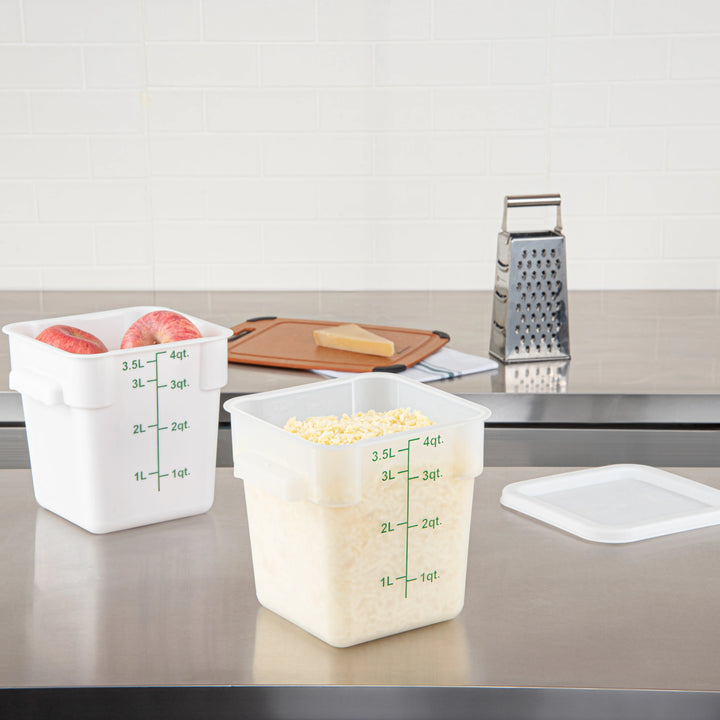 Restaurantware Met Lux 4 Quart Square Food Storage Containers, Translucent, 7 x 7 x 7.50 Inch, with Green Volume Markers - Restaurant Equipment and Smallwares - Canadian Distribution - Ships Free Within Canada on Orders Above CAD $199