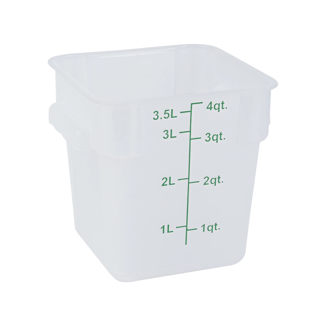 Restaurantware Met Lux 4 Quart Square Food Storage Containers, Translucent, 7 x 7 x 7.50 Inch, with Green Volume Markers - Restaurant Equipment and Smallwares - Canadian Distribution