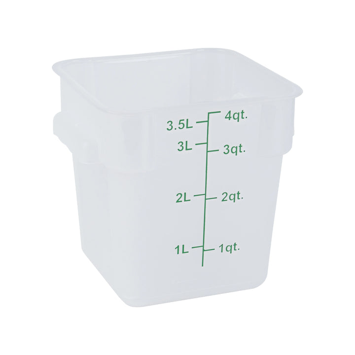 Restaurantware Met Lux 4 Quart Square Food Storage Containers, Translucent, 7 x 7 x 7.50 Inch, with Green Volume Markers - Restaurant Equipment and Smallwares - Canadian Distribution