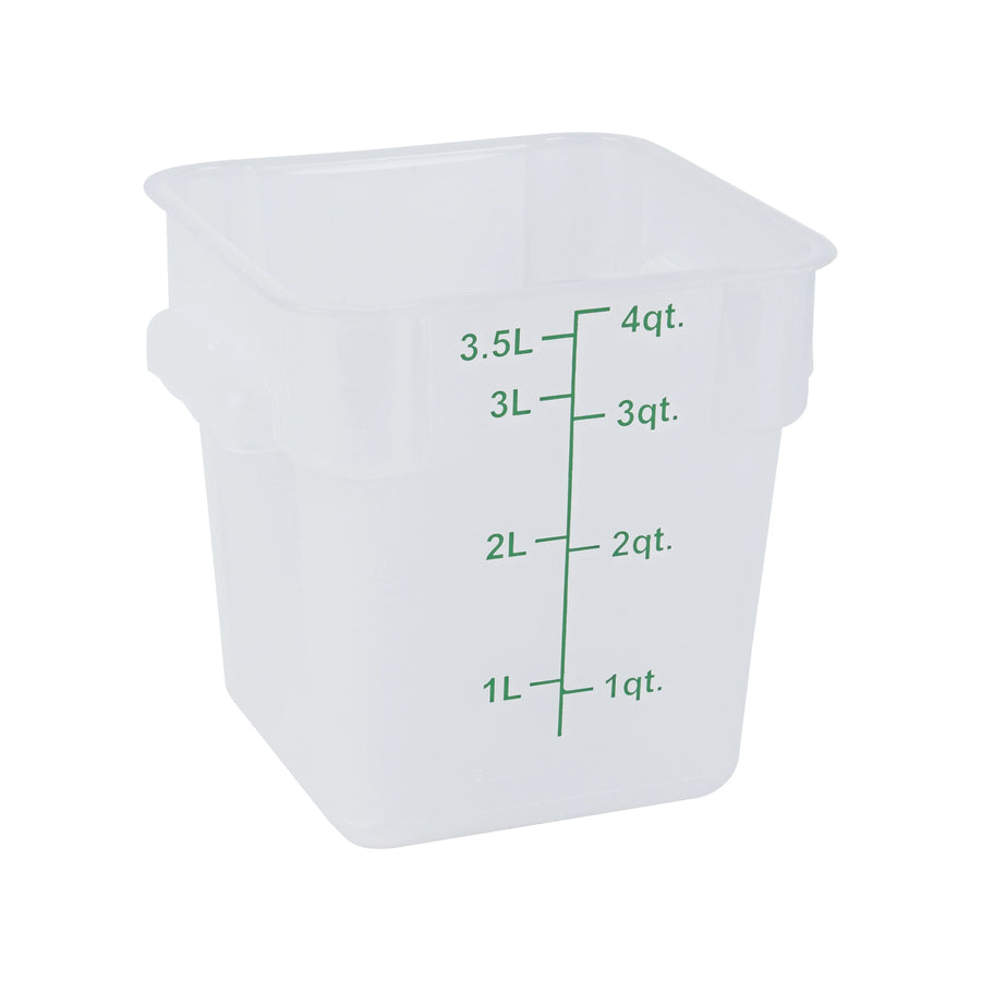 Restaurantware Met Lux 4 Quart Square Food Storage Containers, Translucent, 7 x 7 x 7.50 Inch, with Green Volume Markers - Restaurant Equipment and Smallwares - Canadian Distribution