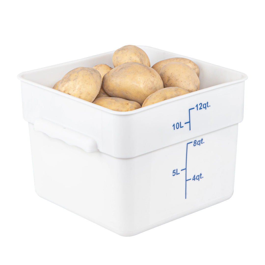 Restaurantware Met Lux 12 Quart Square Food Storage Containers, White, 11 x 11 x 8 Inch, with Blue Volume Markers - Restaurant Equipment and Smallwares - Canadian Distribution - Ships Free Within Canada on Orders Above CAD $199