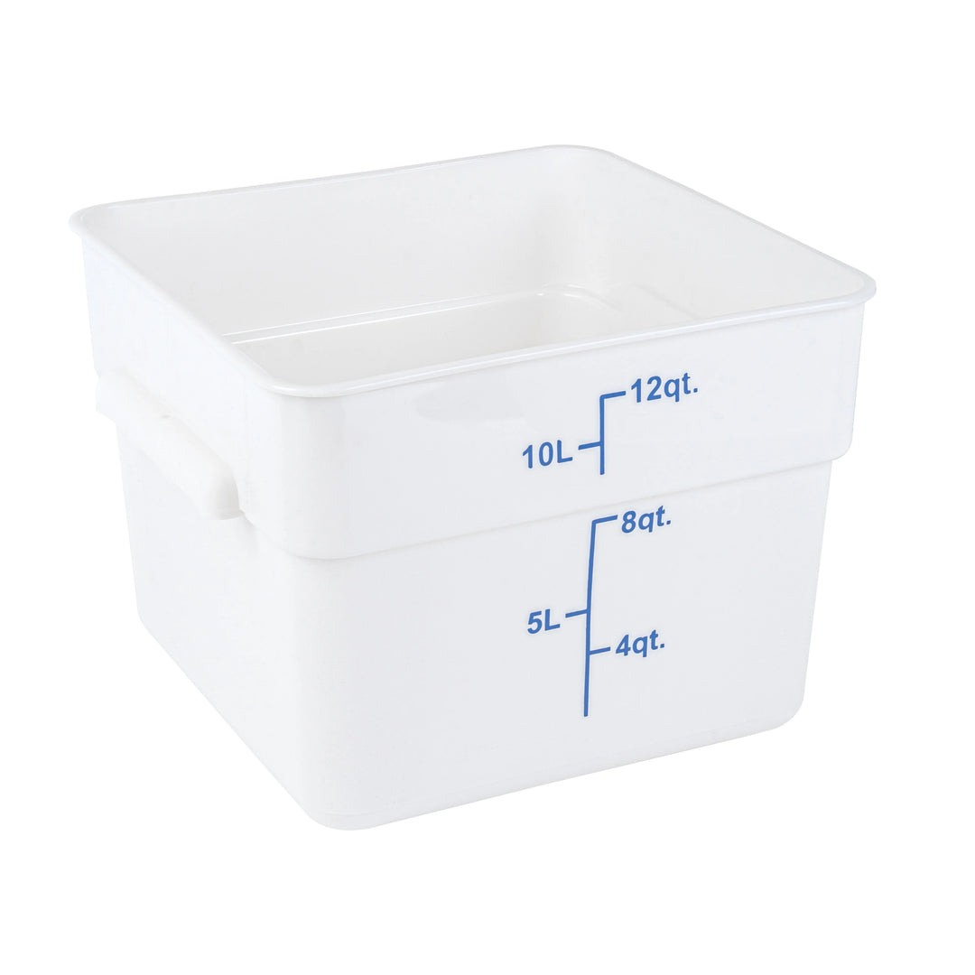 Restaurantware Met Lux 12 Quart Square Food Storage Containers, White, 11 x 11 x 8 Inch, with Blue Volume Markers - Restaurant Equipment and Smallwares - Canadian Distribution