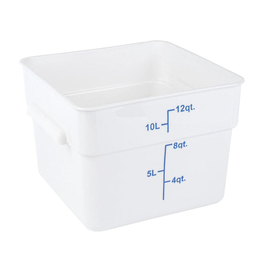 Restaurantware Met Lux 12 Quart Square Food Storage Containers, White, 11 x 11 x 8 Inch, with Blue Volume Markers - Restaurant Equipment and Smallwares - Canadian Distribution