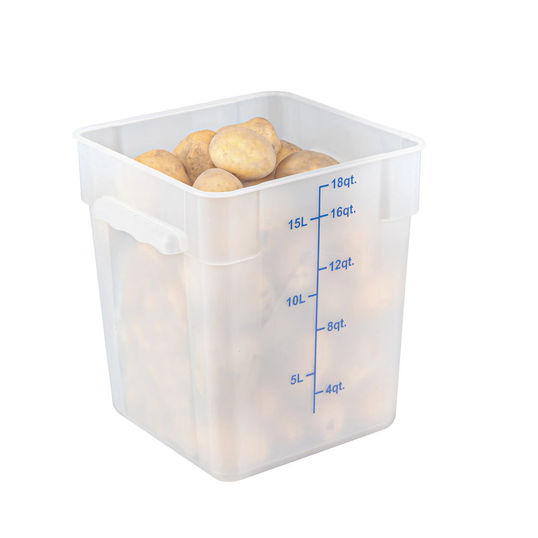 Restaurantware Met Lux 18 Quart Square Food Storage Containers, Translucent, 11 x 11 x 12.50 Inch, with Blue Volume Markers - Restaurant Equipment and Smallwares - Canadian Distribution - Ships Free Within Canada on Orders Above CAD $199