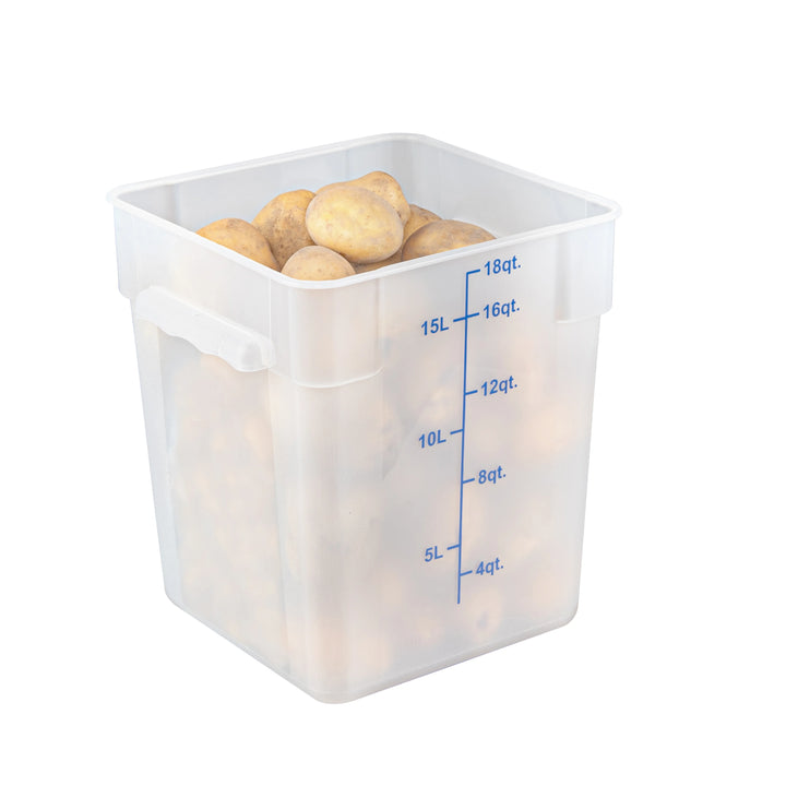 Restaurantware Met Lux 18 Quart Square Food Storage Containers, Translucent, 11 x 11 x 12.50 Inch, with Blue Volume Markers - Restaurant Equipment and Smallwares - Canadian Distribution - Ships Free Within Canada on Orders Above CAD $199