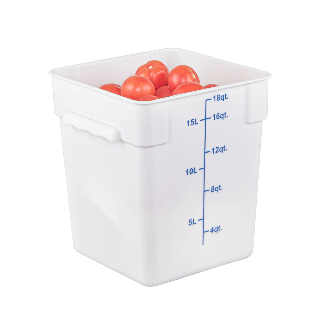 Restaurantware Met Lux 18 Quart Square Food Storage Containers, White, 11 x 11 x 12.50 Inch, with Blue Volume Markers - Restaurant Equipment and Smallwares - Canadian Distribution - Ships Free Within Canada on Orders Above CAD $199