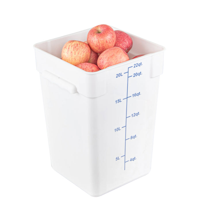Restaurantware Met Lux 22 Quart Square Food Storage Containers, White, 11 x 11 x 15.50 Inch, with Blue Volume Markers - Restaurant Equipment and Smallwares - Canadian Distribution - Ships Free Within Canada on Orders Above CAD $199