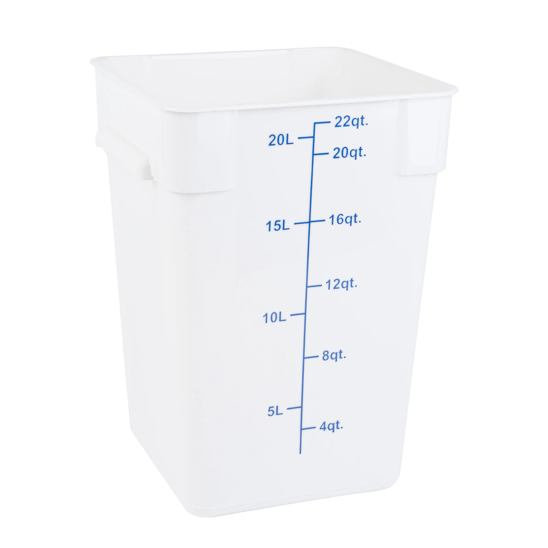 Restaurantware Met Lux 22 Quart Square Food Storage Containers, White, 11 x 11 x 15.50 Inch, with Blue Volume Markers - Restaurant Equipment and Smallwares - Canadian Distribution
