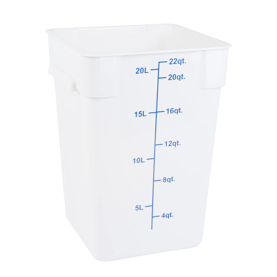 Restaurantware Met Lux 22 Quart Square Food Storage Containers, White, 11 x 11 x 15.50 Inch, with Blue Volume Markers - Restaurant Equipment and Smallwares - Canadian Distribution