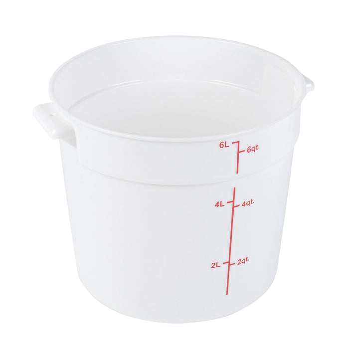 Restaurantware Met Lux 6 Quart Round Food Storage Containers, White, 8.75 x 8.75 x 7.75 Inch, with Red Volume Markers - Restaurant Equipment and Smallwares - Canadian Distribution