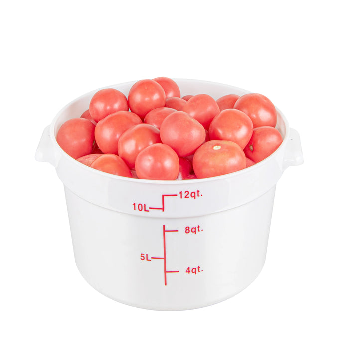 Restaurantware Met Lux 12 Quart Round Food Storage Containers, White, 12.25 x 12.25 x 8 Inch, with Red Volume Markers - Restaurant Equipment and Smallwares - Canadian Distribution - Ships Free Within Canada on Orders Above CAD $199