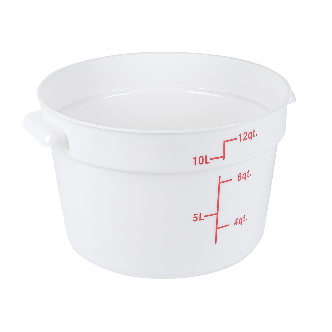 Restaurantware Met Lux 12 Quart Round Food Storage Containers, White, 12.25 x 12.25 x 8 Inch, with Red Volume Markers - Restaurant Equipment and Smallwares - Canadian Distribution