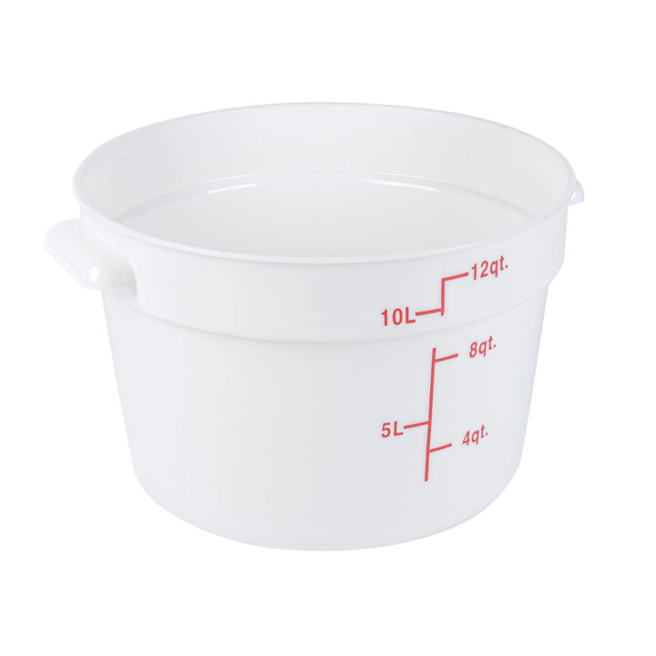 Restaurantware Met Lux 12 Quart Round Food Storage Containers, White, 12.25 x 12.25 x 8 Inch, with Red Volume Markers - Restaurant Equipment and Smallwares - Canadian Distribution