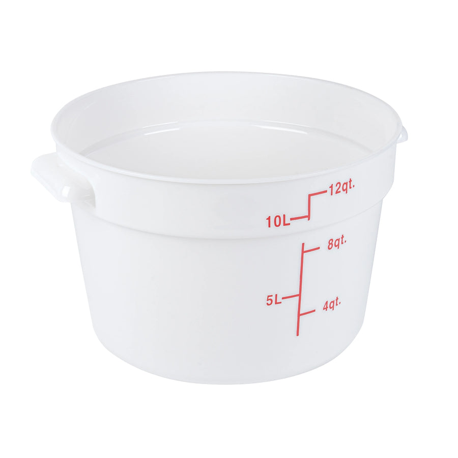 Restaurantware Met Lux 12 Quart Round Food Storage Containers, White, 12.25 x 12.25 x 8 Inch, with Red Volume Markers - Restaurant Equipment and Smallwares - Canadian Distribution
