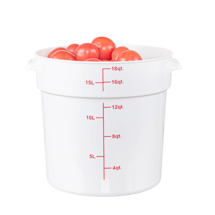 Restaurantware Met Lux 18 Quart Round Food Storage Containers, White, 12.25 x 12.25 x 12 Inch, with Red Volume Markers - Restaurant Equipment and Smallwares - Canadian Distribution - Ships Free Within Canada on Orders Above CAD $199