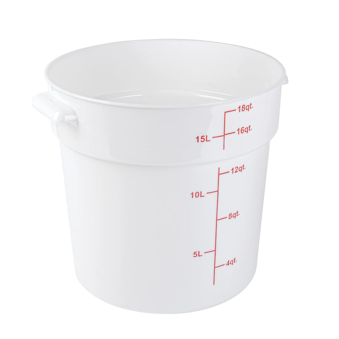 Restaurantware Met Lux 18 Quart Round Food Storage Containers, White, 12.25 x 12.25 x 12 Inch, with Red Volume Markers - Restaurant Equipment and Smallwares - Canadian Distribution