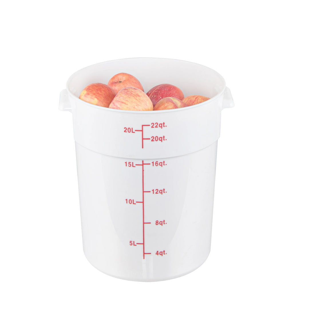 Restaurantware Met Lux 22 Quart Round Food Storage Containers, White, 12.25 x 12.25 x 15 Inch, with Red Volume Markers - Restaurant Equipment and Smallwares - Canadian Distribution - Ships Free Within Canada on Orders Above CAD $199